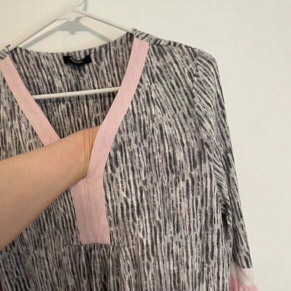 SIMPLY VERA VERA WANG 1/2 Sleeve "Maxi" Caftan Gray White Long Nightgown Pajamas - Picture 7 of 16